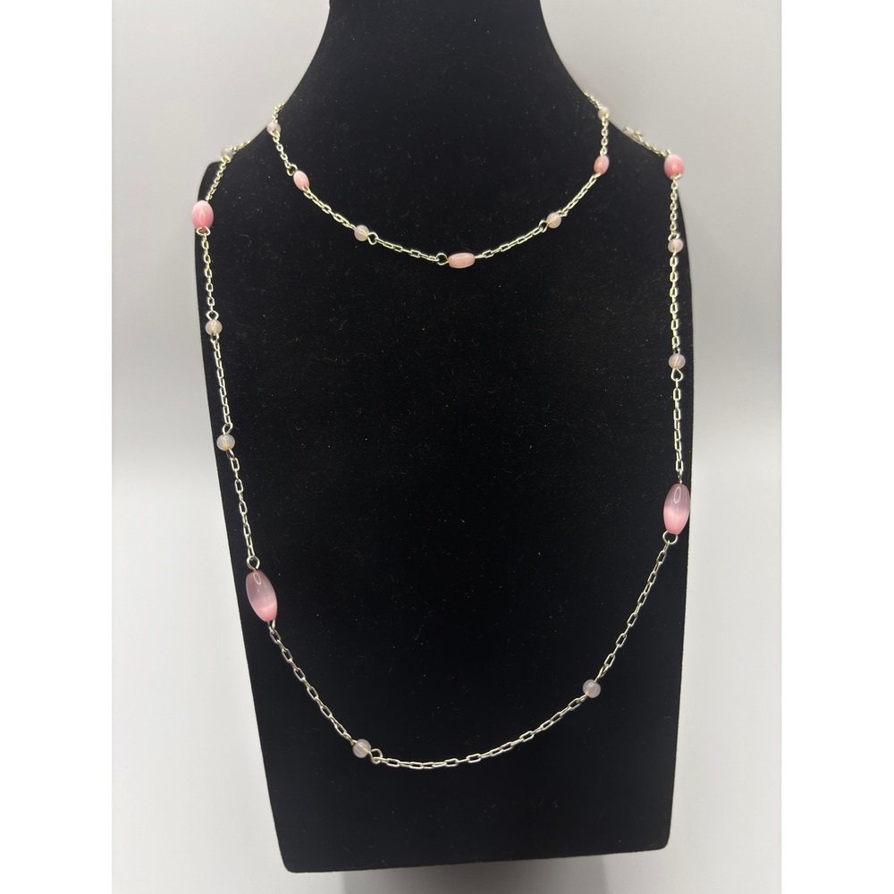 Sonoma Beaded Station Necklace Womens 20in Pink Silver Tone Link Chain Layering